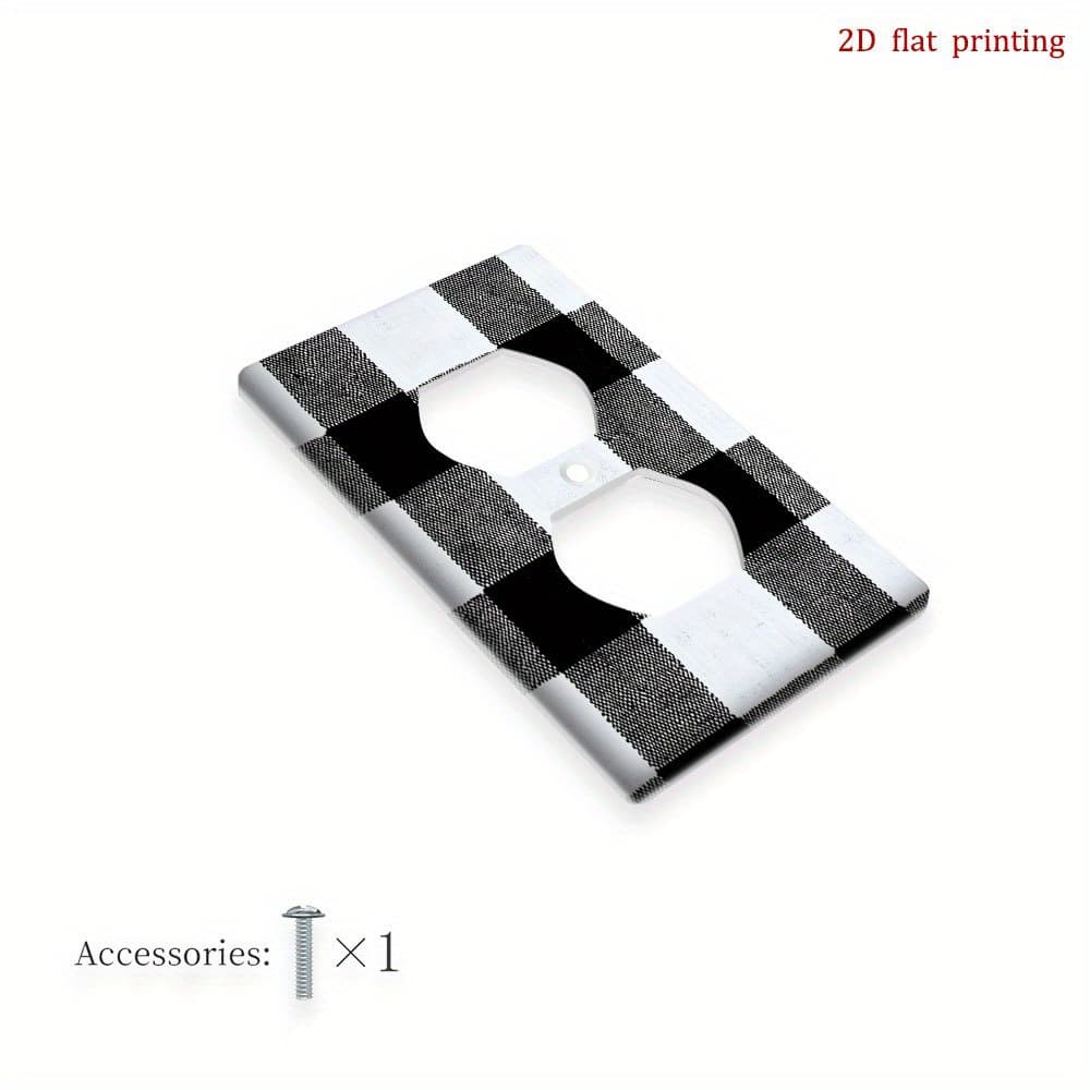 TEMU 1pc [2d Flat Printing] Black And White Checkered Cover Plate Decorative Wall Plates, Suitable For Farmhouse Bedroom Room Plastic Art Decor