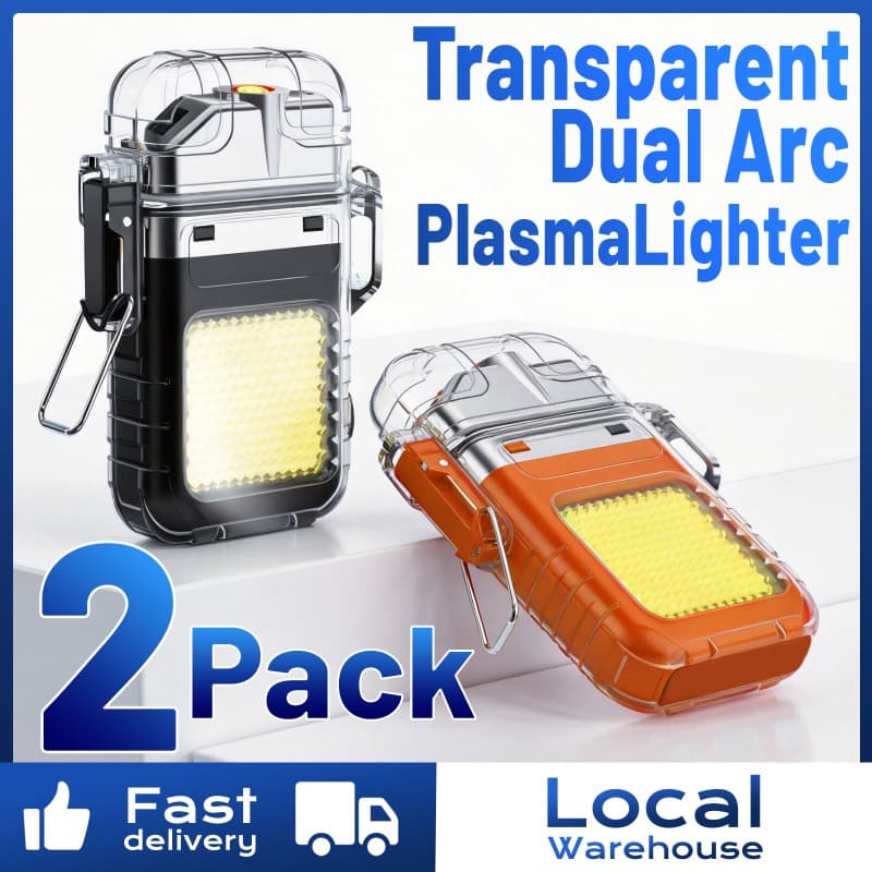 TEMU Transparent Dual Arc Plasma Lighter - Usb Rechargeable, Flameless & Windproof, For Outdoor Camping, Edc, Survival And Tactical Use (2-pack), Black&orange