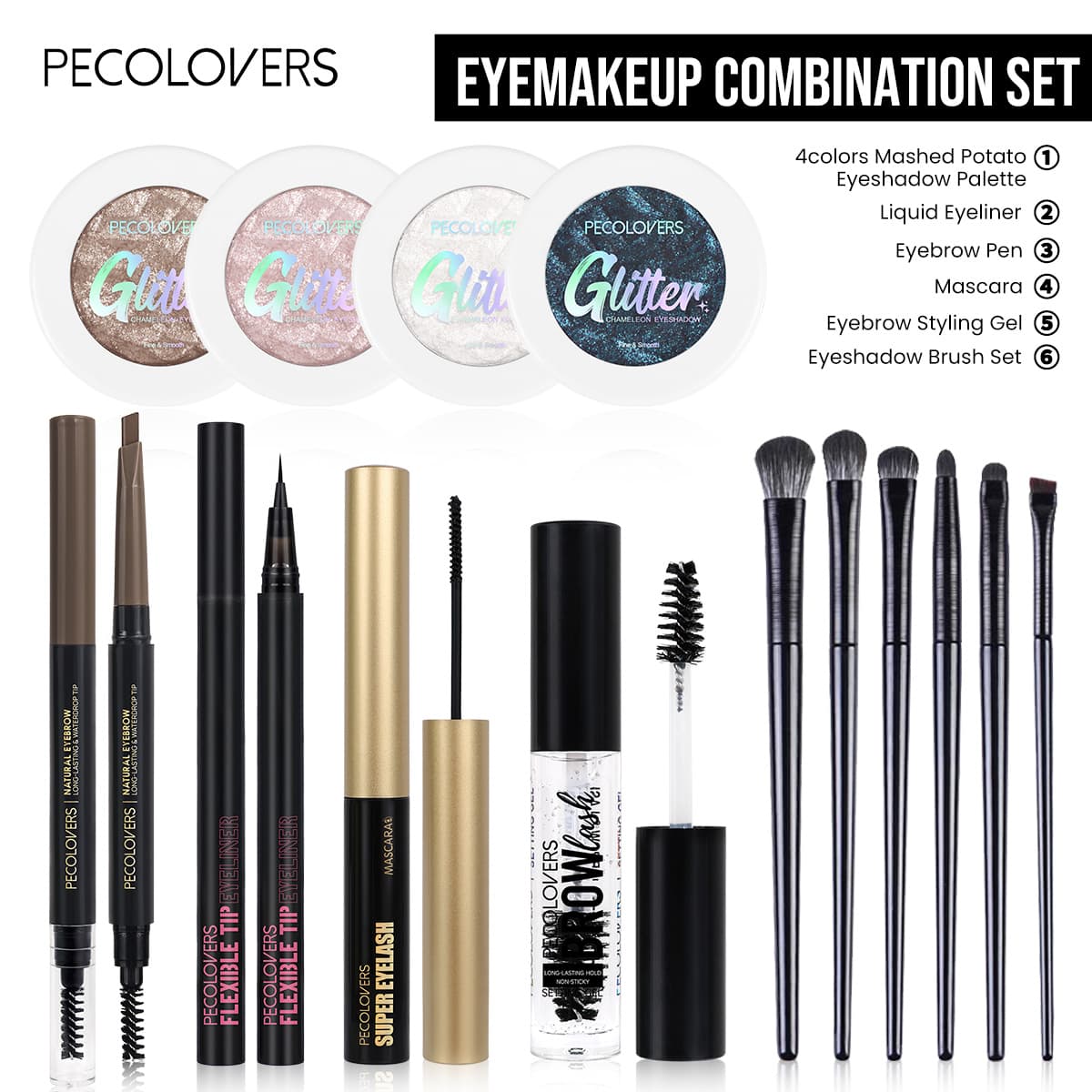 TEMU 14pcs -in- Eyeshadow Eyebrow Eyeliner Makeup Kit With Potato Palette (), , -tip Brow Pen, Mascara, Eyebrow Gel & Brush - Complete Eyeshadow Palette & Brow/ For Full Looks