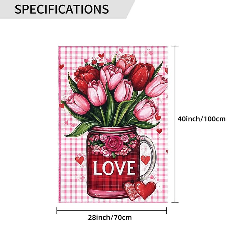 TEMU 1pc Happy Valentine's Day Mason Pot Flower Love_1 - Decorative Flag 28 X 40 Inches Double-sided Garden Flag, Yard Decoration, Outdoor Decoration, Lawn, Flag Only