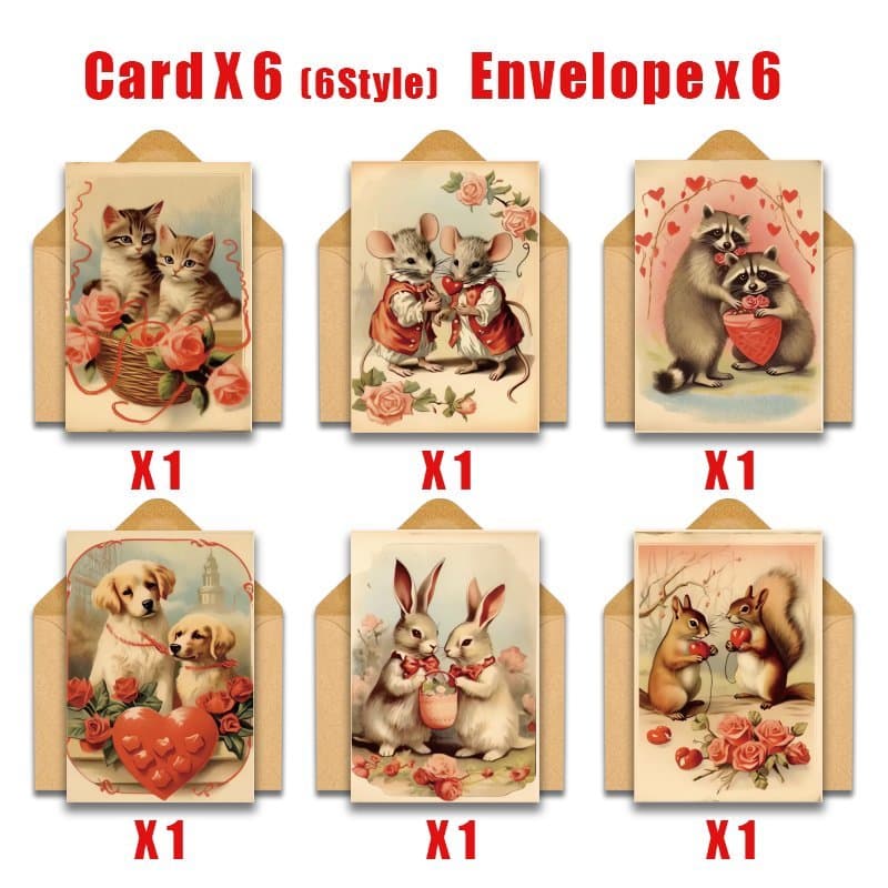 TEMU 12 Pack Of Vintage Animal Valentine's Day Cards With Envelopes, Blank Notecards For Love, Perfect For , Spouses, Or