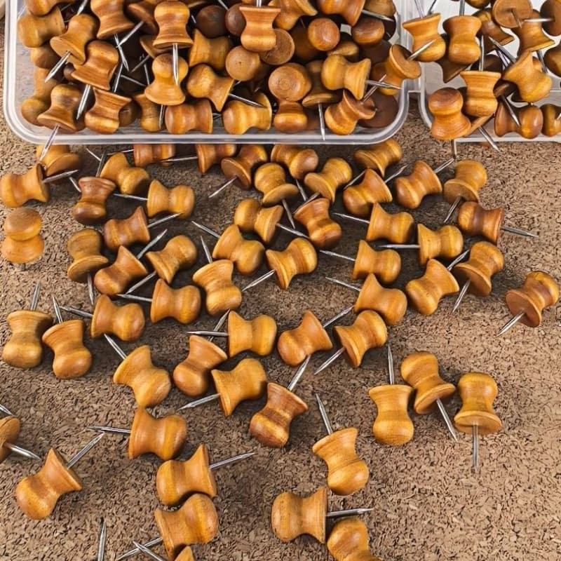 TEMU 20/40pcs Coffee Color Round Head Wooden Push Pins Made Of Natural Wood, With And Durability. The Steel Nail Rod Surface Is Smooth And Suitable For Felt Boards, Cork Boards, Photo Walls