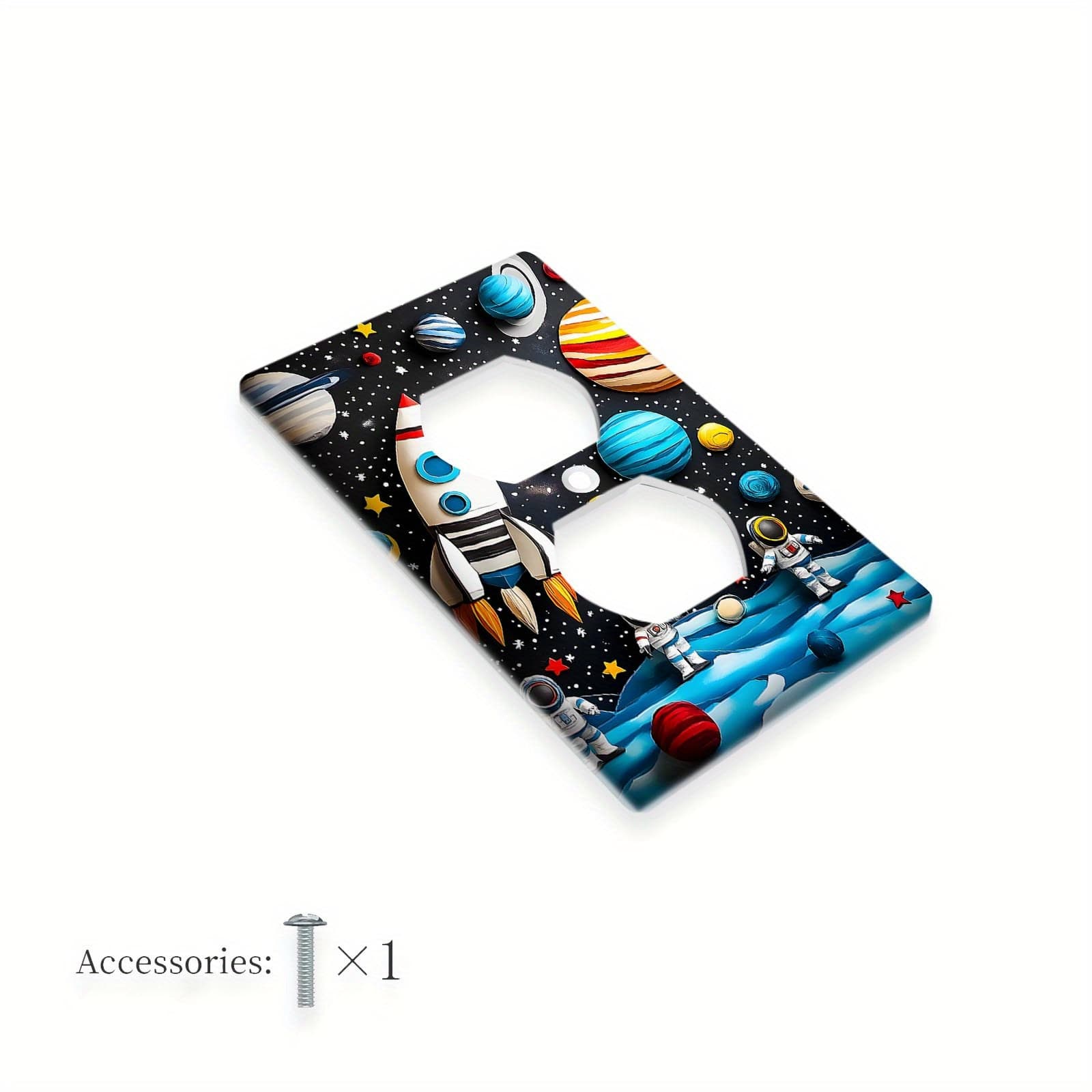 TEMU 1pc 1gang/2gang Cartoon Rocket And Planets Light Switch Cover Decorative Wall Plate Switch Wallplate Cover Light Switch Wall Plate Fun Novelty Decorative