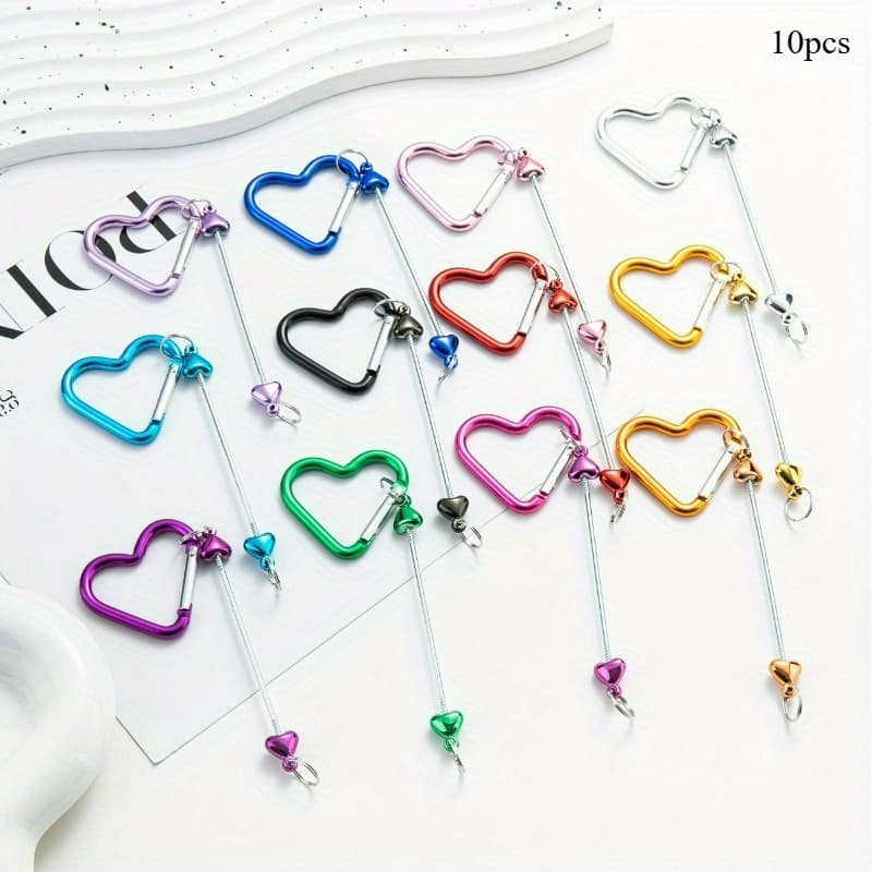 TEMU 10pcs Heart-shaped Beadable Keychains With Snap Hooks - Colorful Diy Craft Supplies For Backpacks, Handmade Jewelry Making, And , Craft Supplies, Design, Durable Metal Clasp