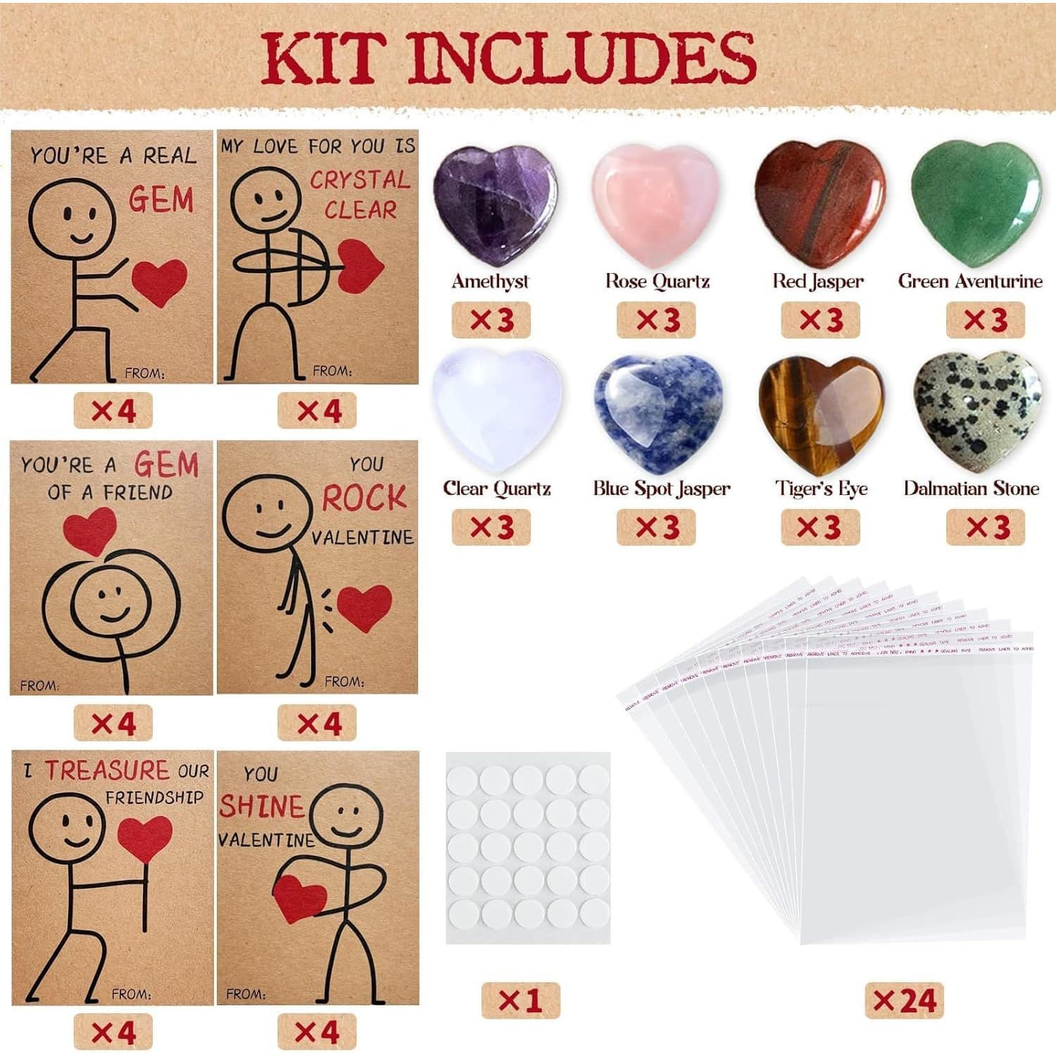 TEMU 24 Heart-shaped Valentine's Day Cards | Fun Valentine's Day Gem Swap Gift With Gemstones