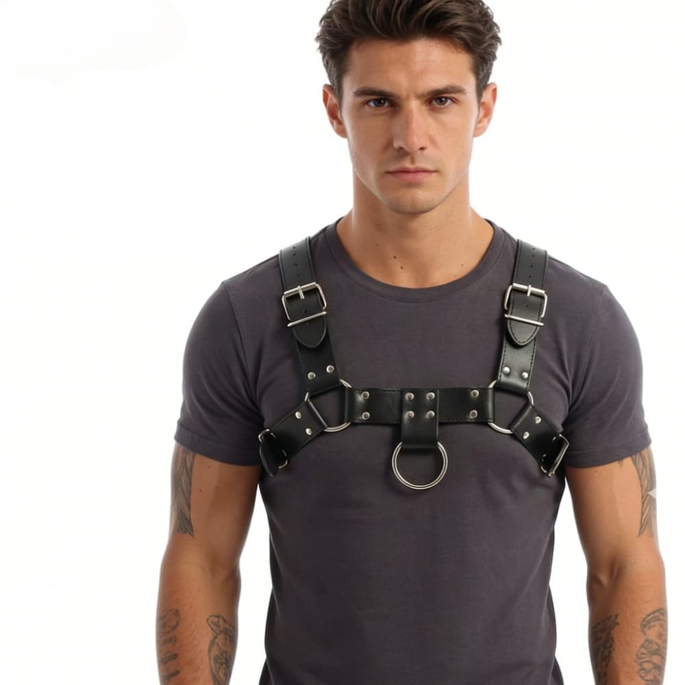 TEMU Men's Faux Leather Chest Harness, Adjustable Body Straps With Metal O-rings, Punk Rock Gothic Style Harness For Clubwear, Festival & Cosplay Accessories