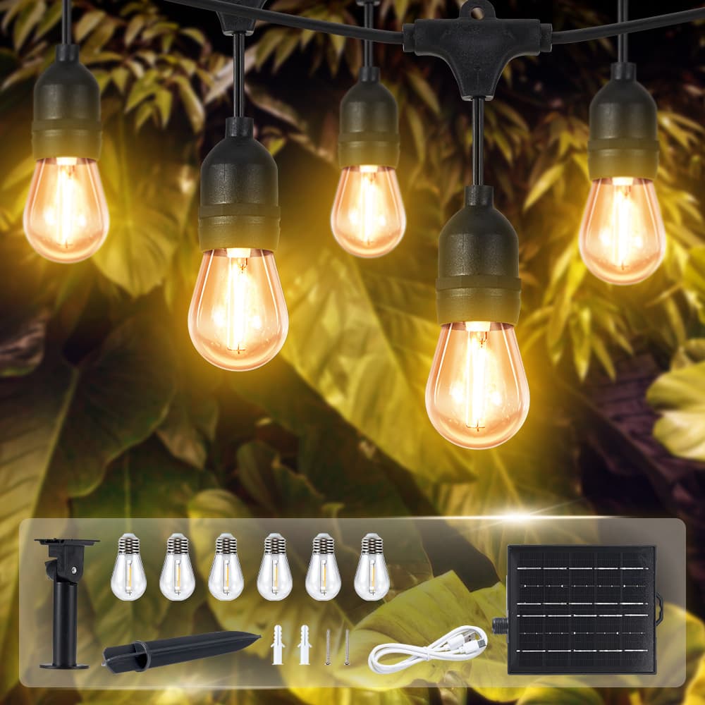 TEMU Outdoor Solar Festoon Lights, 20 Meters Long With 20+6 Shatterproof Led Bulbs, Featuring 8 Lighting And Adjustable Brightness, Camping, Gardens, And Backyards