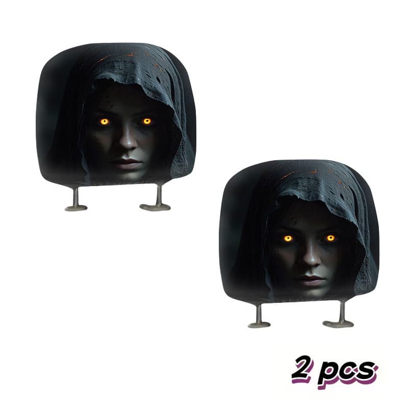 TEMU 2pcs Hooded Bright- Mysterious Portrait Pattern Car Headrest Covers, Perfect Upgrade For Car Interior - Showcasing Individual Charm - For - Suitable For All Car Models, All
