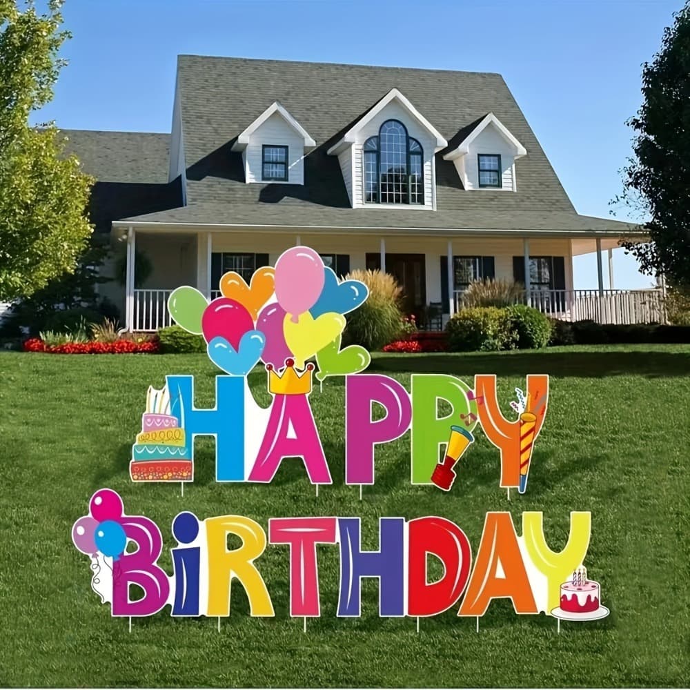TEMU 6pcs Colorful Happy Birthday Garden Sign Decorations With Stakes Colorful Lawn Signs For Outdoor Party Supplies Durable Yard Art Decor For Birthday Celebrations Backyard Decorations