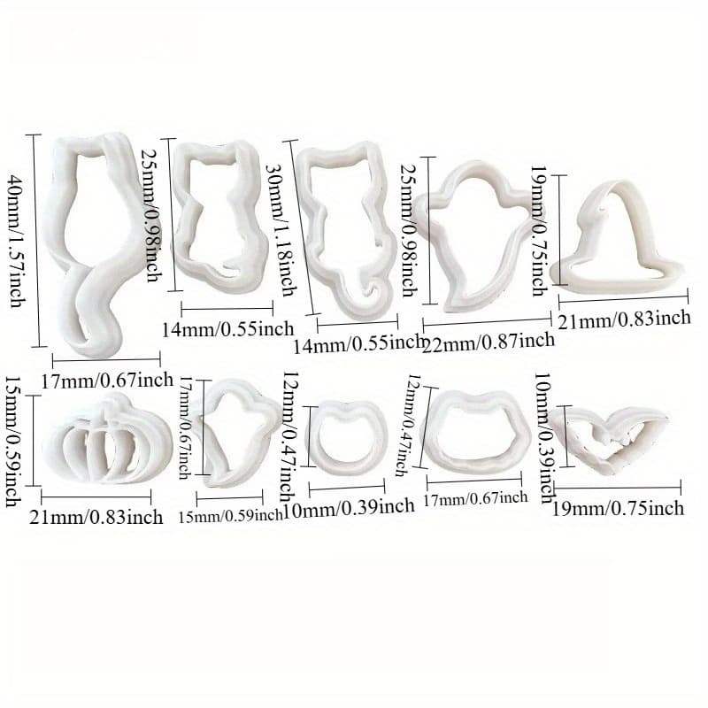 TEMU Halloween Series 10pcs Set//bat/pumpkin/clay Cutter Molds For Polymer Clay Cutting Machine Earring Jewelry Making
