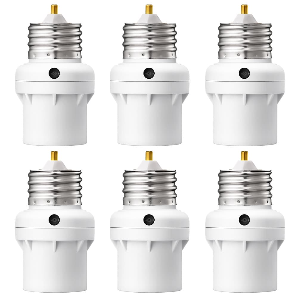 TEMU Dusk To Dawn Light Sensor Socket, E26/e27 Bulb Adapter With 360° Adjustable Sensor, Auto On Off Light Socket, 6 Pack