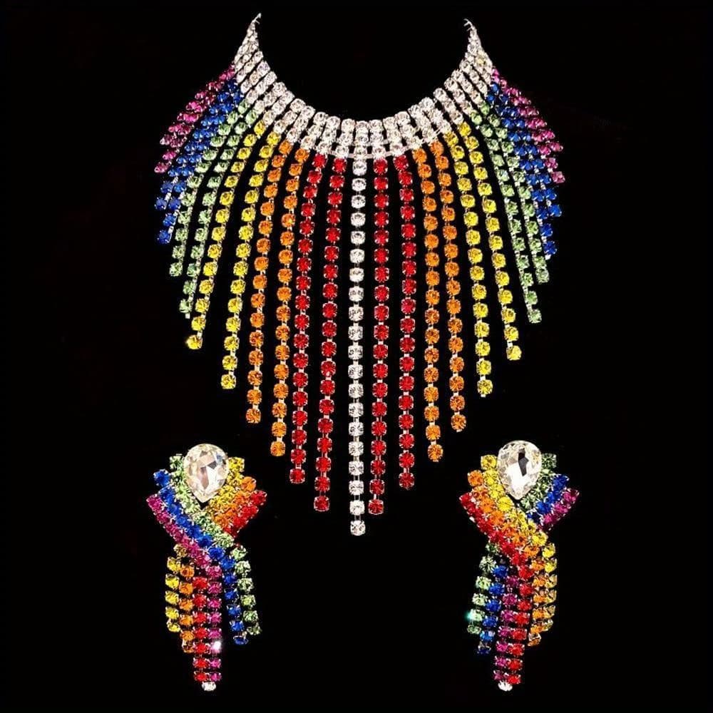 TEMU Colorful Necklace Earrings Set Luxury Tassel Necklace Earrings