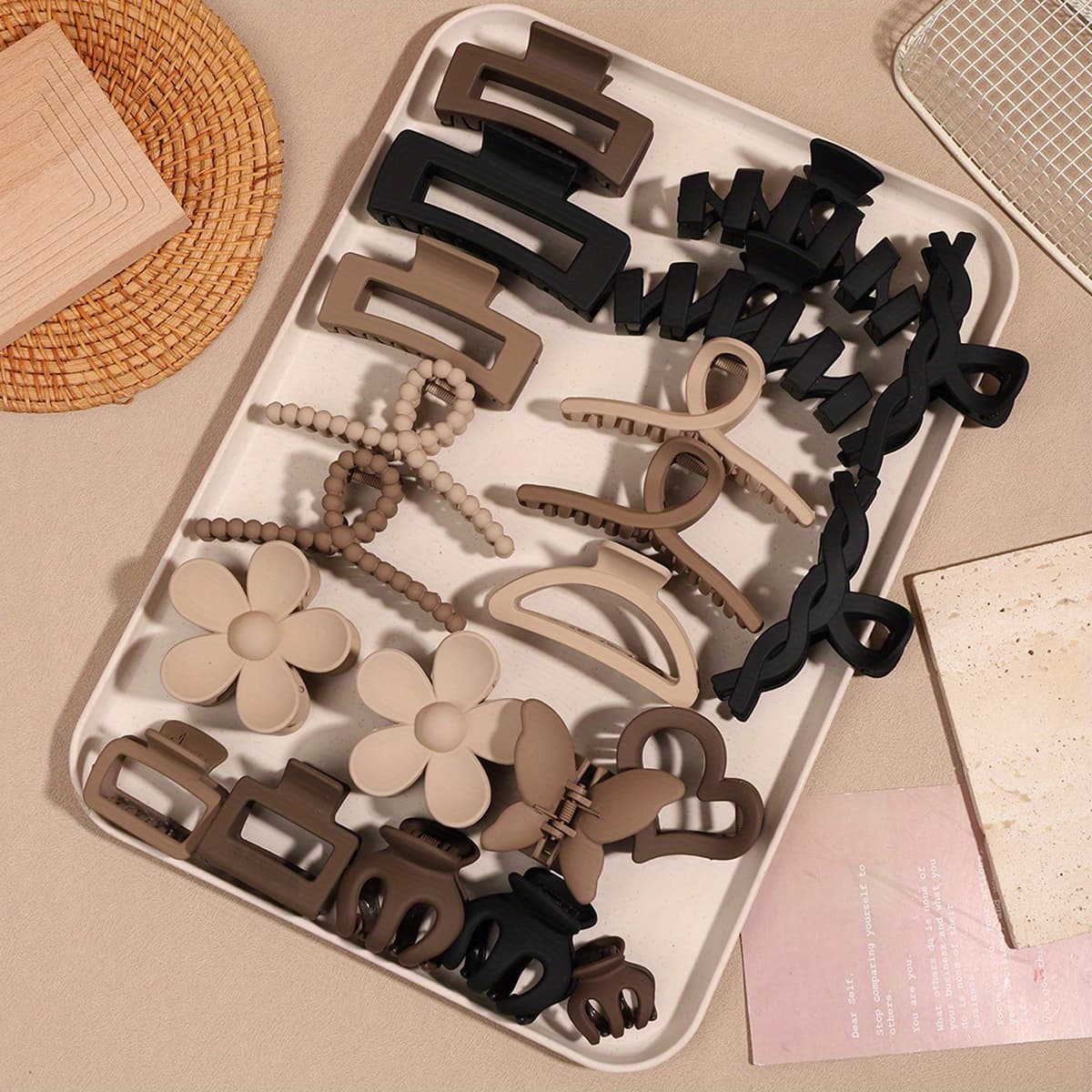 TEMU 11pcs Random Style All-match Solid Color Matte Matte Large Oval Hair Accessories, Suitable For Women's Autumn And Winter Brown Elegant Hair Clip