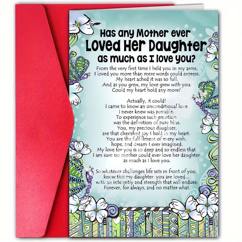 TEMU 1pc Of "has Any Mother Her Daughter This Much?" Gratitude Birthday Card With Envelope. Perfect For Daughters, , , And . Made Of High-quality Paper, Includes A Red Envelope And Colorful . A