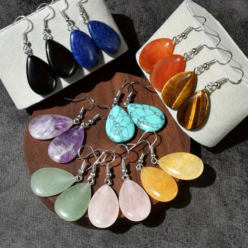 TEMU Random 5pairs Natural Droplet Shaped Hanging Earrings, Retro Elegant New Chinese Style Fashionable Earrings For Women