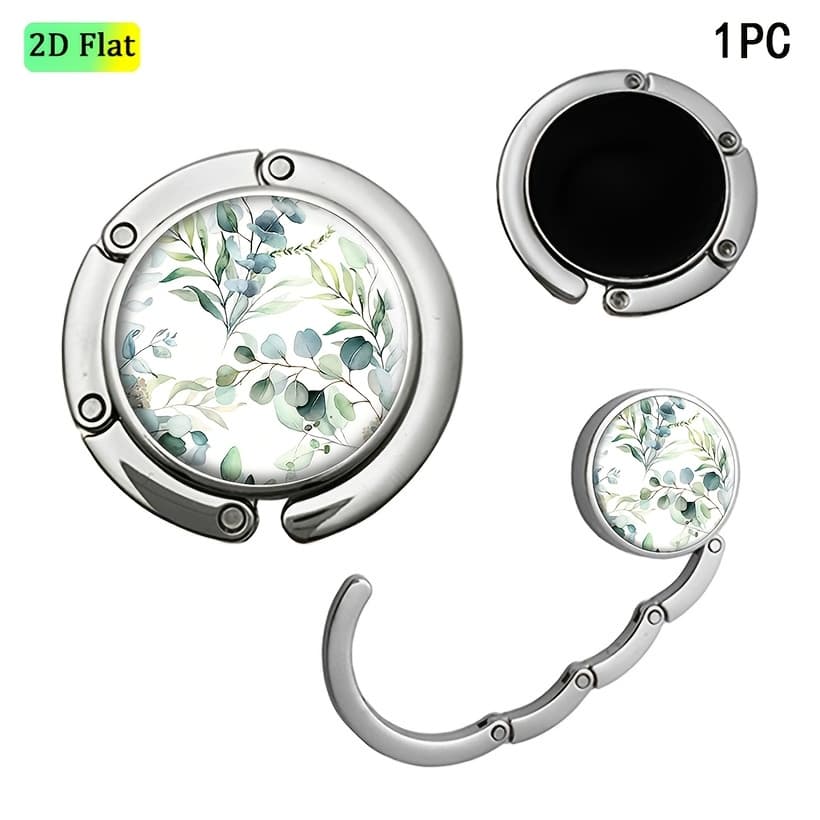 TEMU 2d Flat, 2d Flat Green Leaves Purse Hanger For Table,foldable Bag Hook With Non-slip Base,portable Foldable Purse Hook,table Bag Organizer For Women, 2d Flat