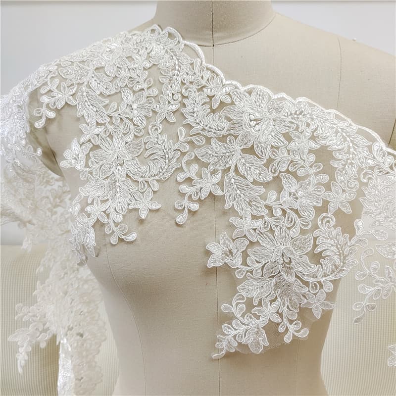 TEMU Luxurious Apricot Vintage-inspired Tulle & Embroidered Lace Applique - Elegant Floral Motif For Diy Wedding Dress, Veil, And Gown Trim