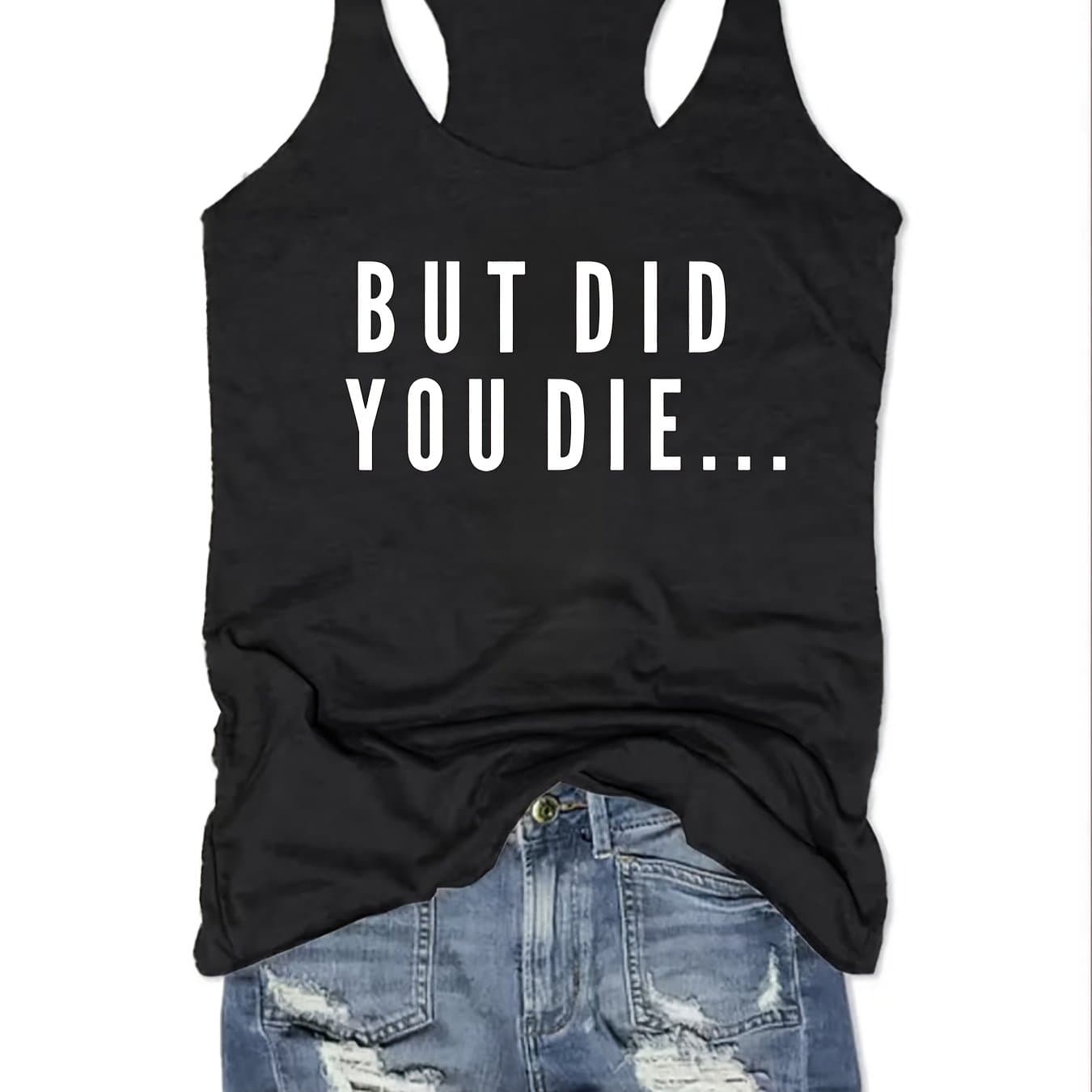 TEMU Women's Elastic Loose Tank Top, Loose I-shaped Cut, Summer New Style, Easy Letter Print, Sleeveless Design, Suitable For Outdoor And Daily Wear