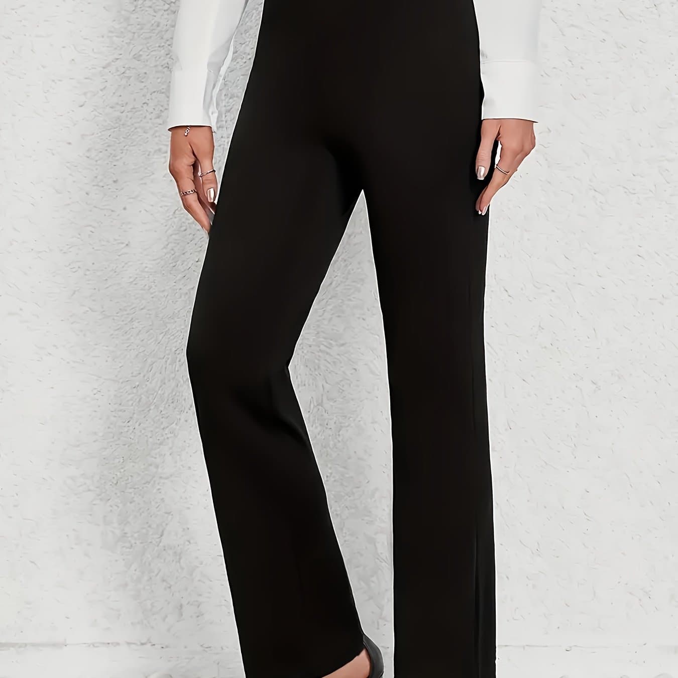 TEMU Women's Elastic Straight-leg Pants - , Elastic Waistband, Polyester Fiber, Machine Washable, Wear, Simple And Stylish Casual Pants, Stretch Fabric