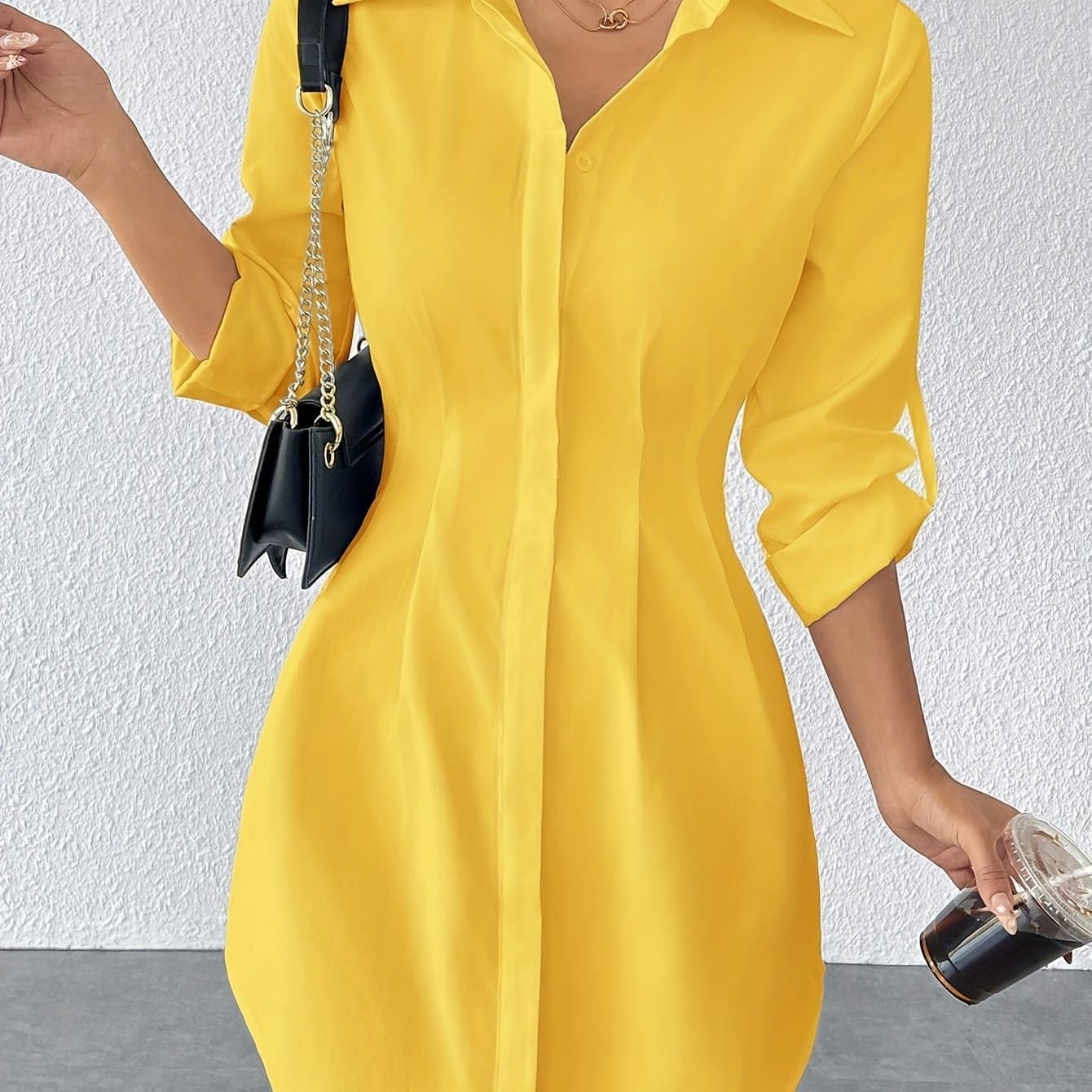 TEMU Slim Fit Solid Color Shirt Dress Summer Women's Clothing [circle]