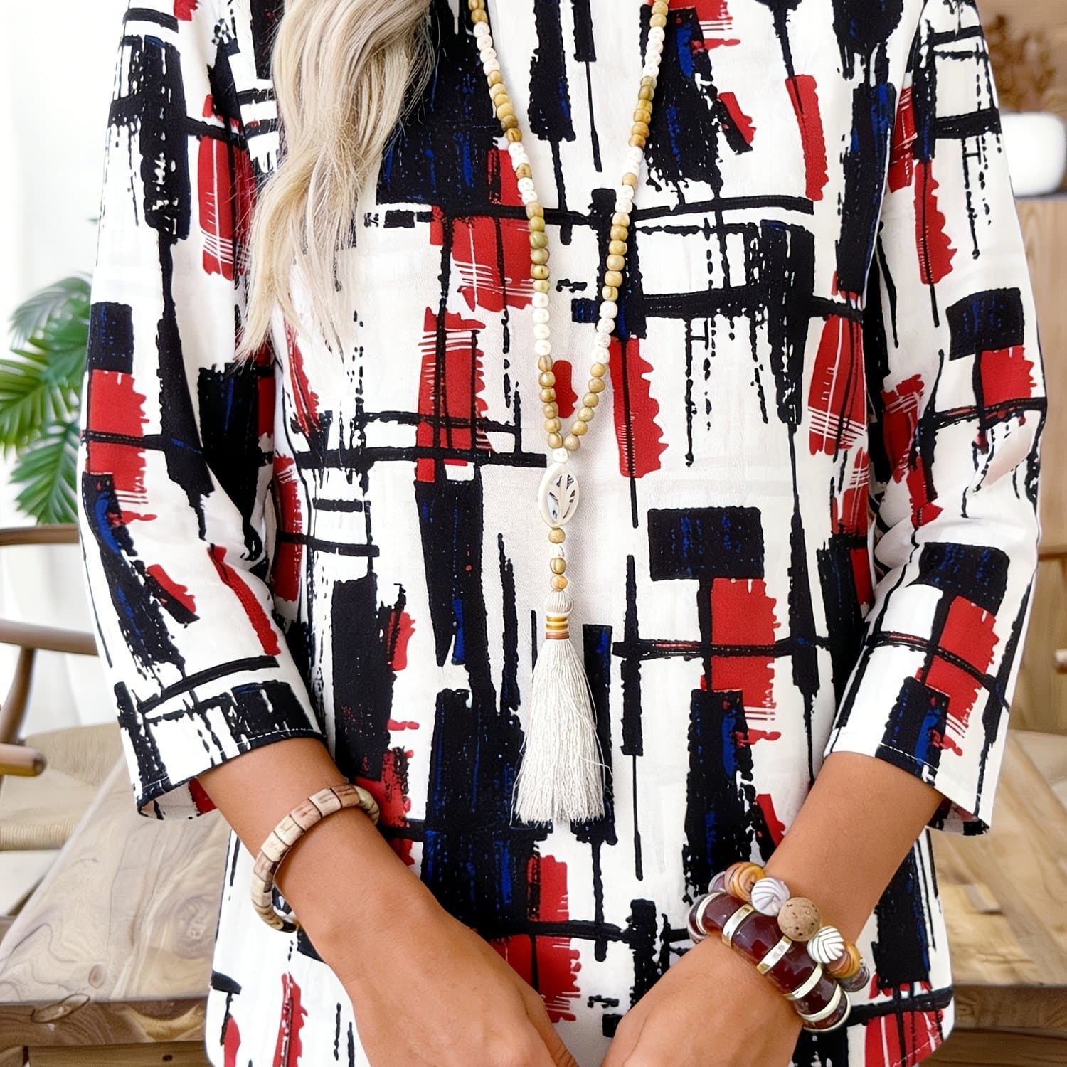 TEMU Women's Fashion Elegant Casual Floral Print Mid Sleeve Shirt T-shirt Top thumbnail 2