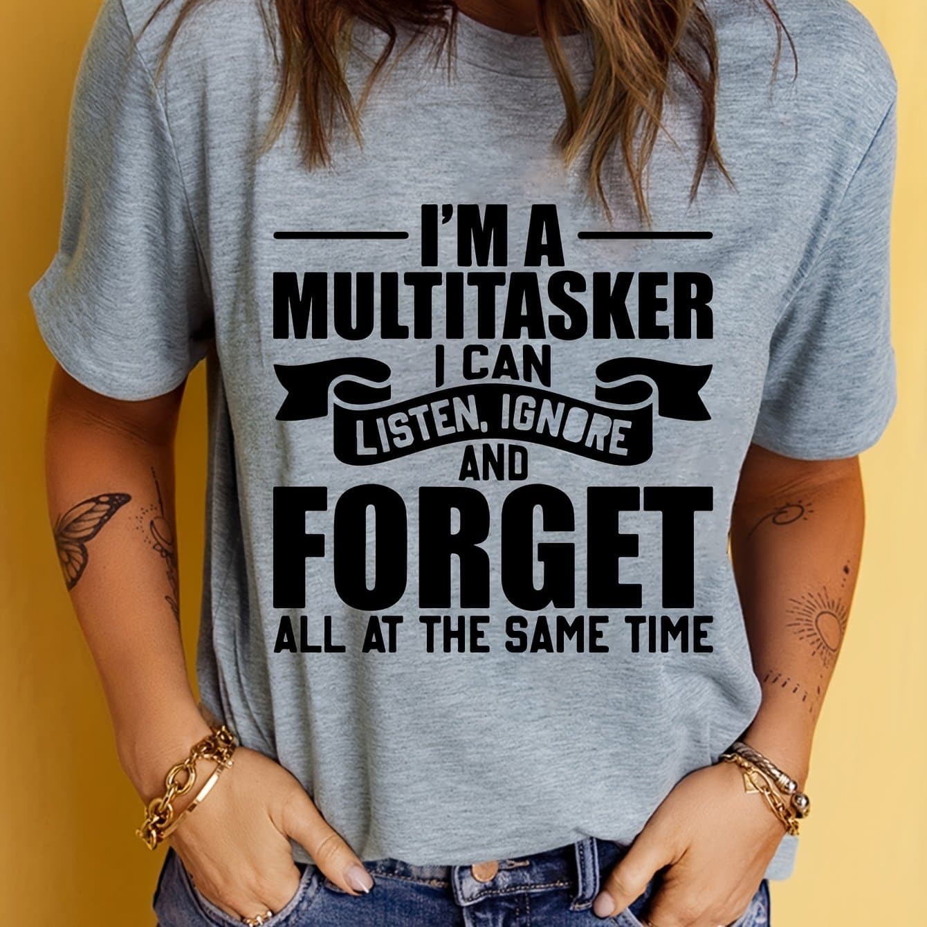 TEMU Women's T-shirt. I'm A I And All At Time. Letter Printed Comfortable And Breathable Round Neck Top