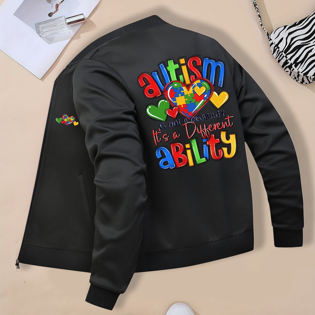 TEMU Autism Spring/autumn/winter Printed Women's Casual Stand-collar Zipper Long-sleeve Jacket
