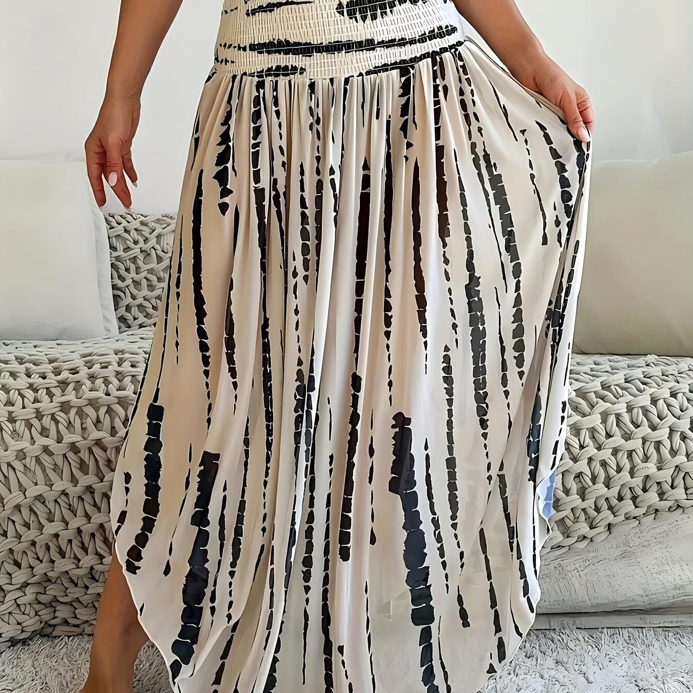 TEMU A Casual Beach Maxi Skirt With Trumpet , Featuring A Bohemian Style