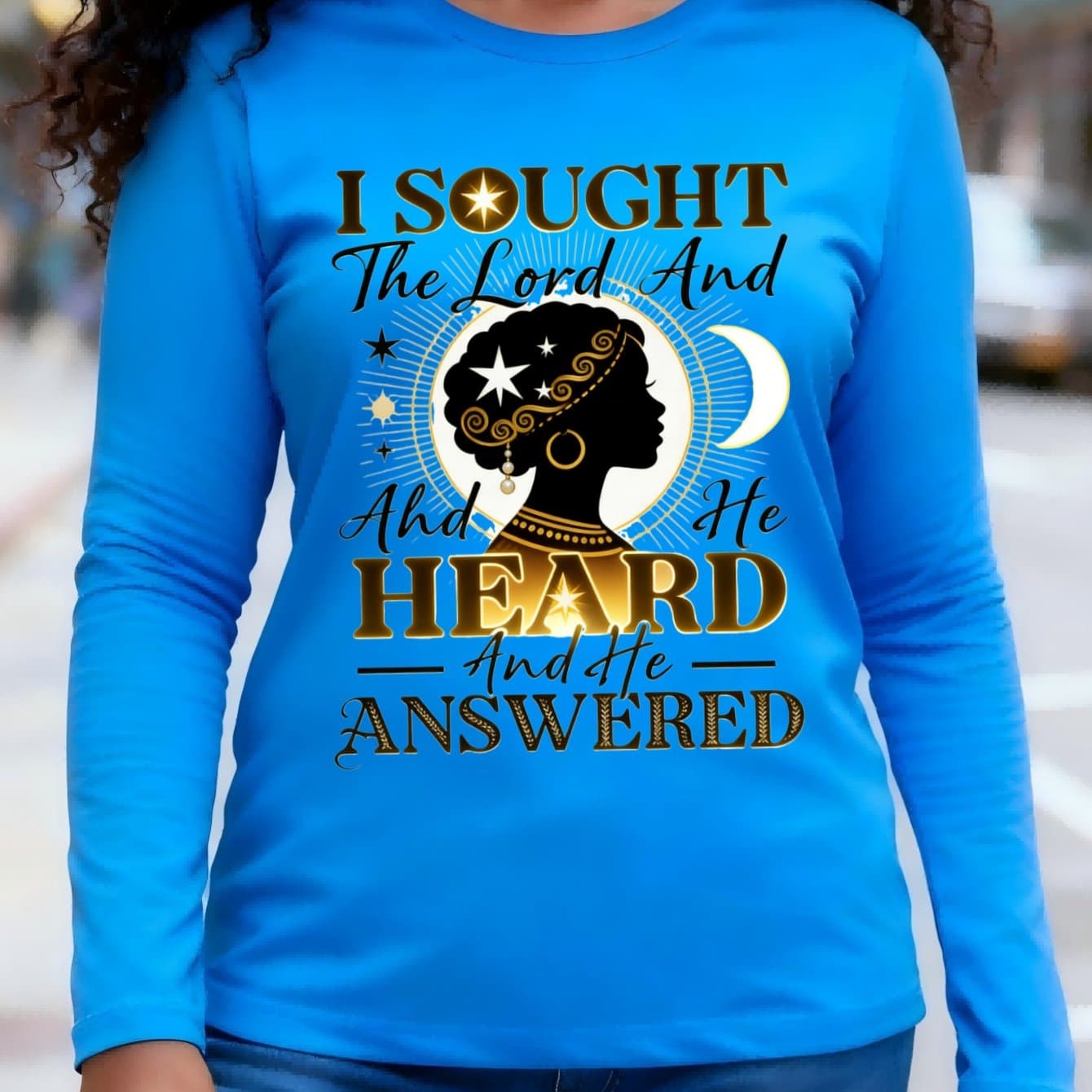 TEMU Women's Faith-inspired "i Sought The Lord" Graphic T-shirt | Stylish Crewneck, High Stretch Fabric, Long Sleeve, Elegant Silhouette For Daily Casual & Spiritual Occasions