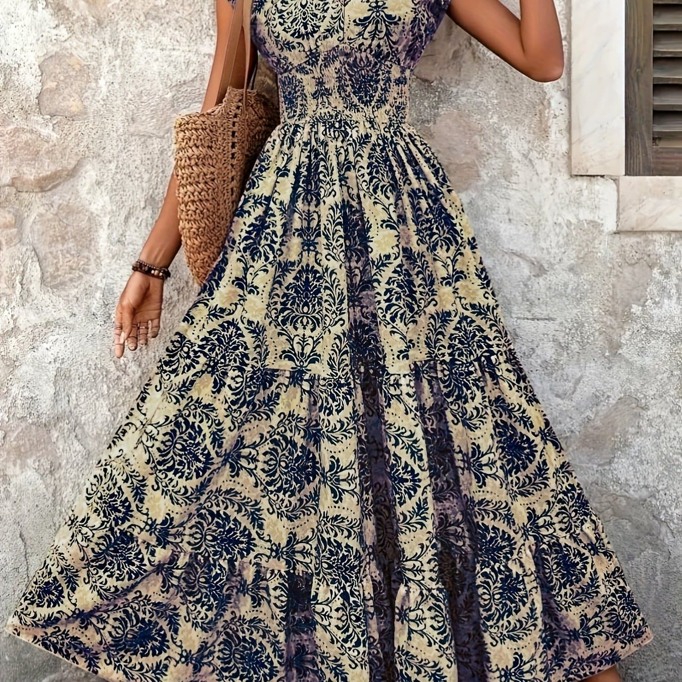 TEMU And Summer Women's Fashion Bohemian Style Printed Dresses From Europe And America