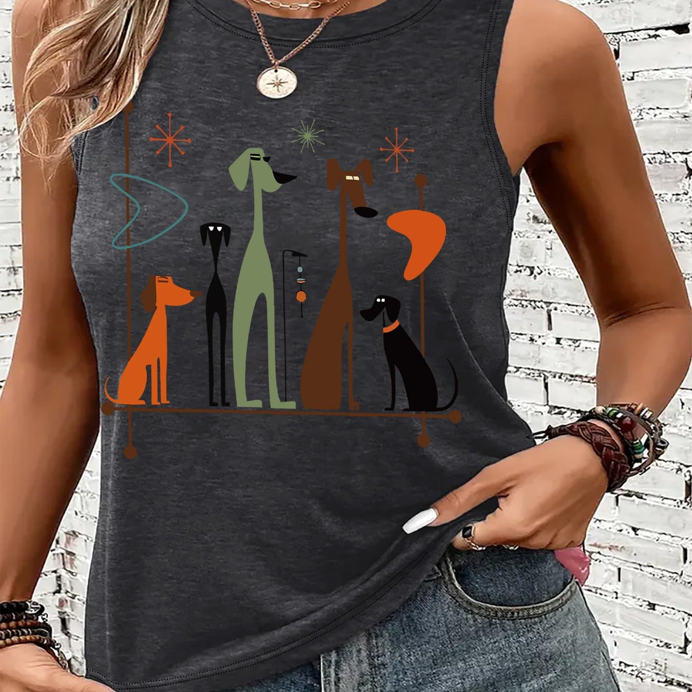 TEMU Graphic Print Tank Top, Sleeveless Casual Top For Summer And Spring, Women's Clothing