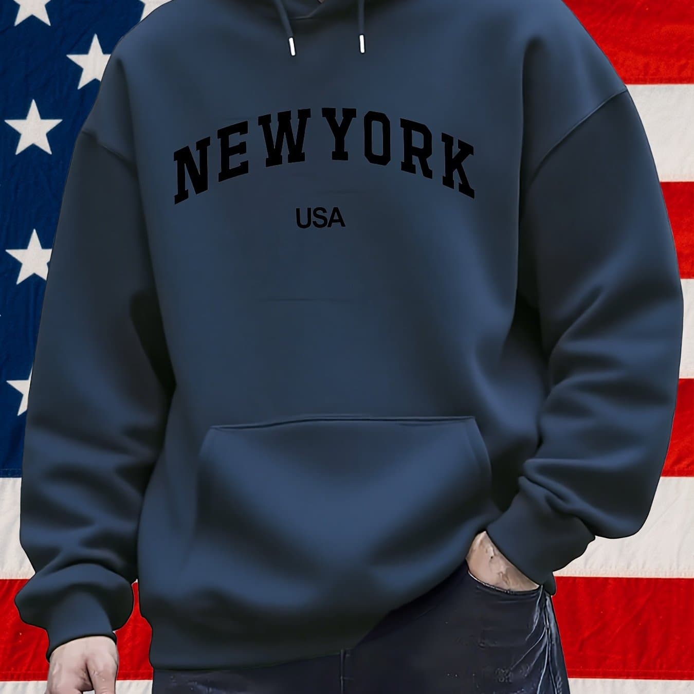 TEMU Men's Hooded Sweatshirt, Casual Daily Drawstring Hooded Sweatshirt Print, Front Kangaroo Pocket, , Suitable For Daily Wear And Golf Activities, Casual Wear, Sports Style, Comfortable Material