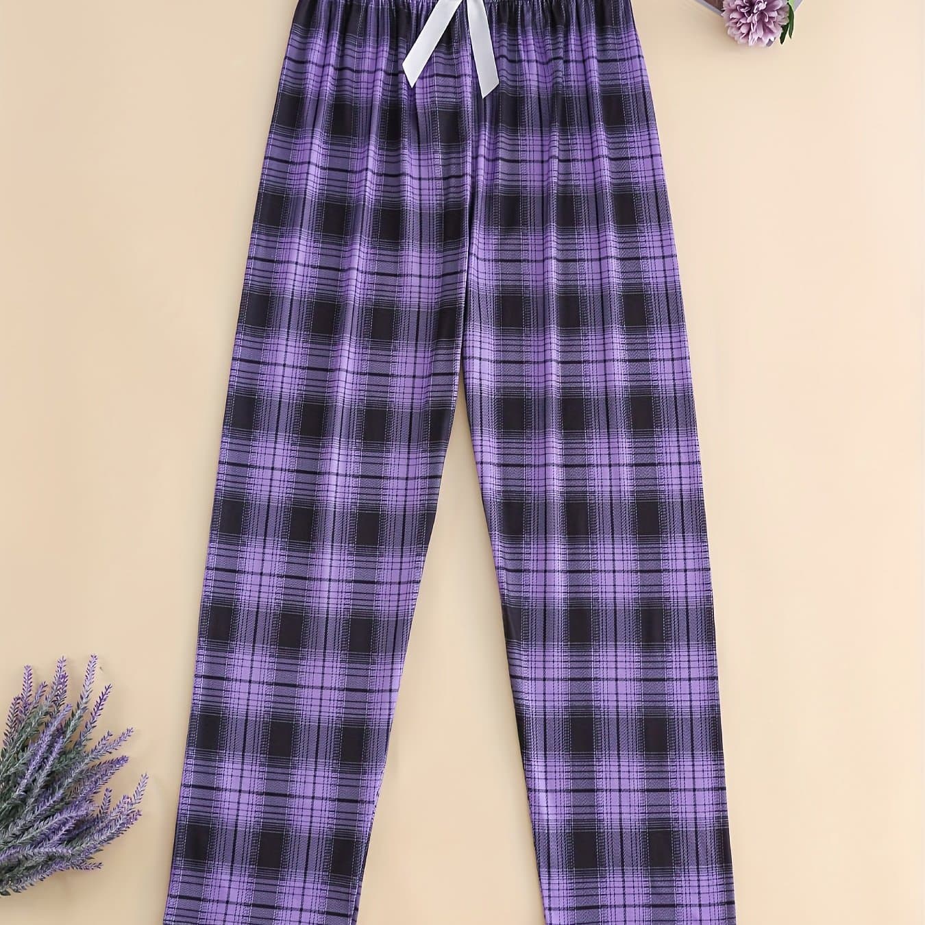 TEMU Spring And Summer Women's Pajama Pants, Elastic Elastic Waistband, Loose Casual With Bow And Print,