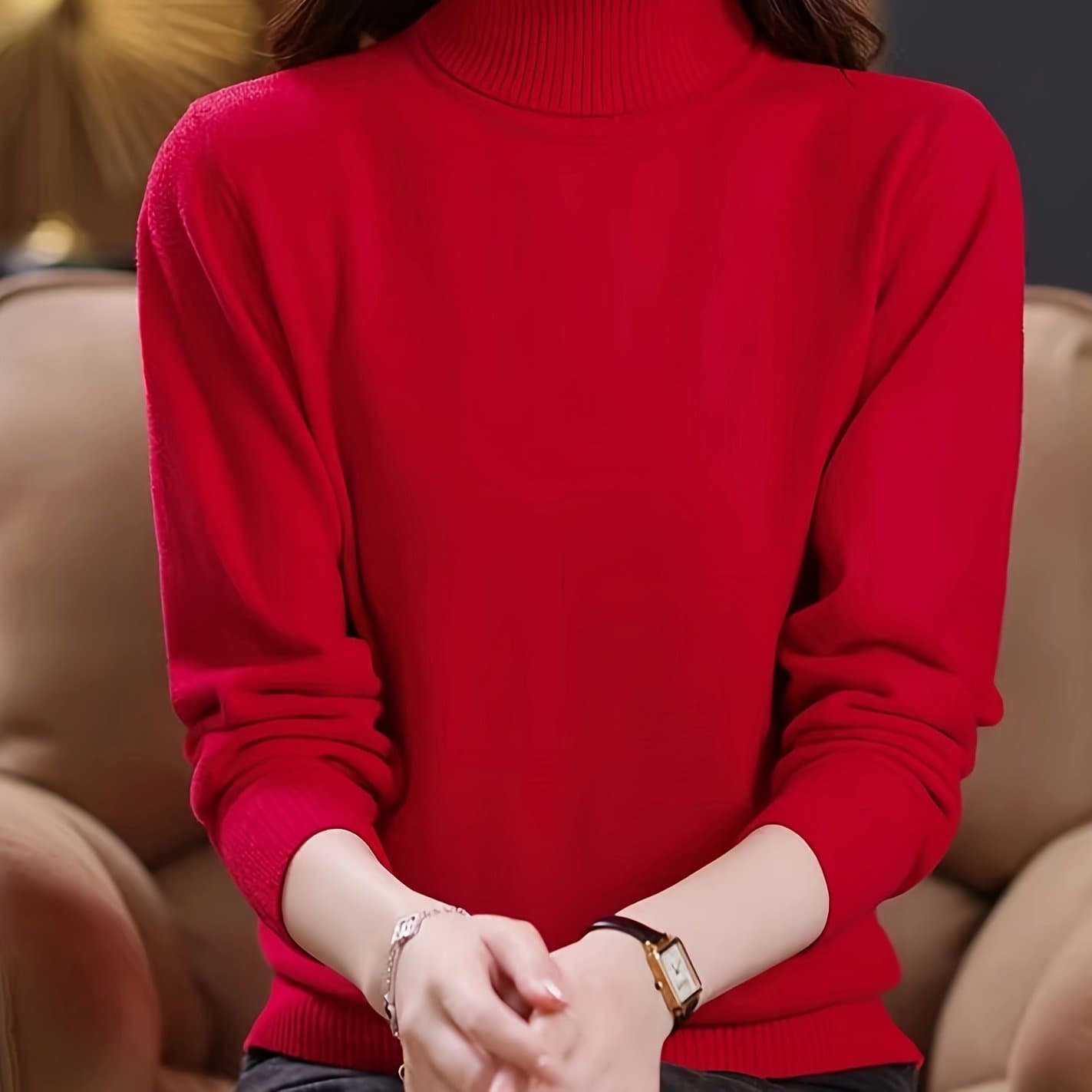 TEMU Solid Color High Neck Pullover Sweater For Women, 2022 Lazy Style Inner Layer Top For Women