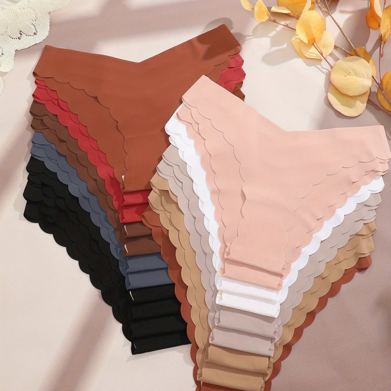 TEMU 20pcs Of V-waist Style Briefs, Soft Underwear, Wavy Panties For Women, Seamless Design