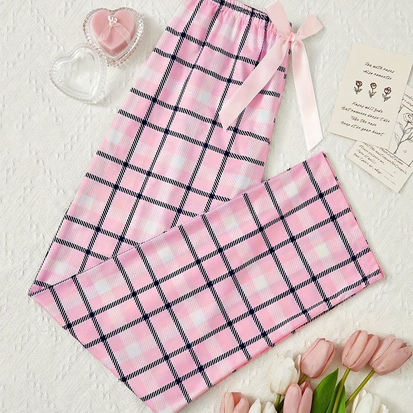 TEMU Women's Casual Checkered Printed Tie Sleeping Pants