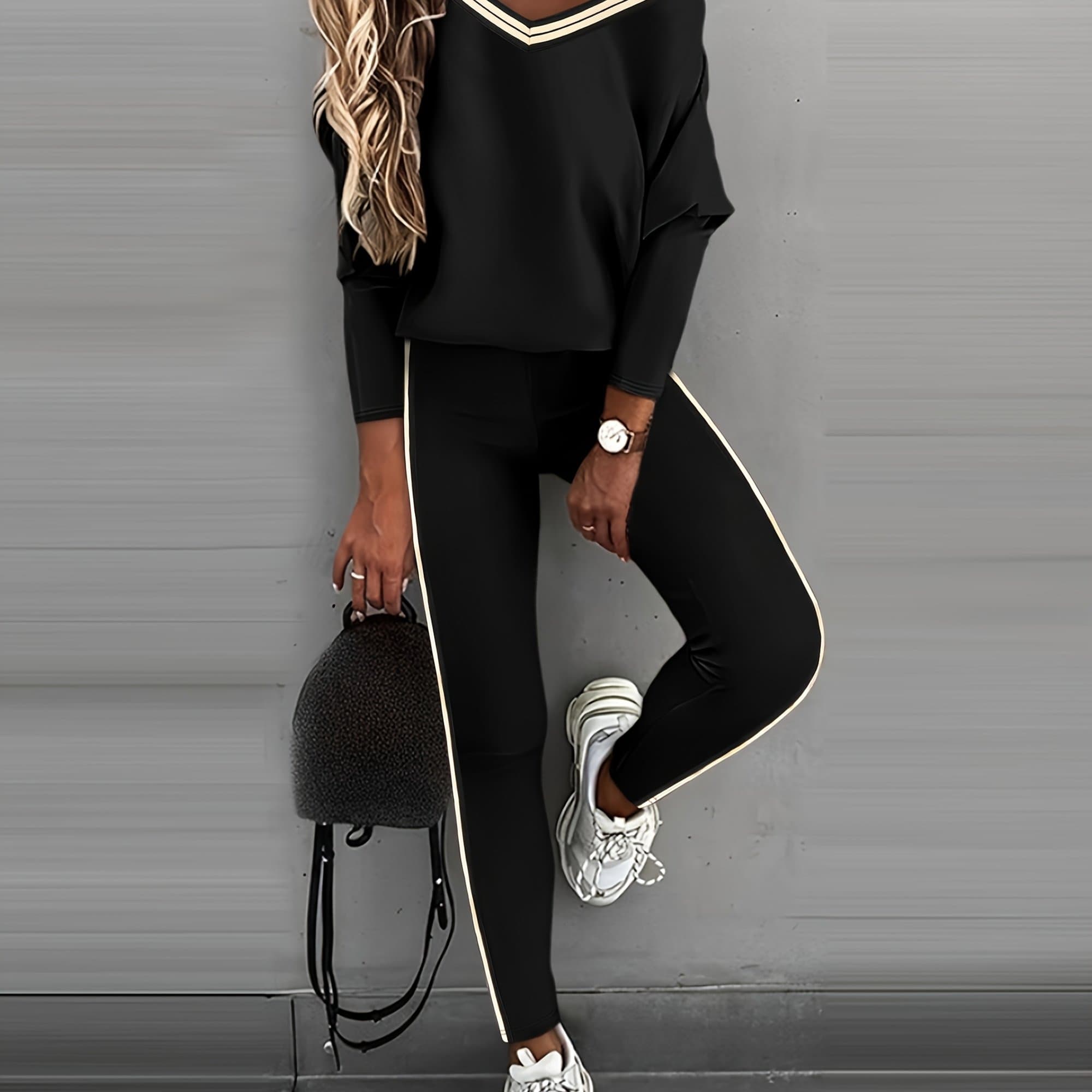 TEMU 2pcs Casual Set Long Sleeve Pullover Top High Waist Pants Set Wear