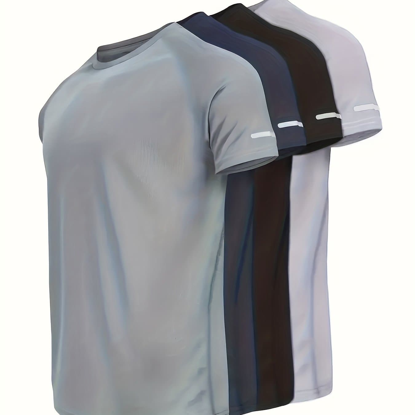 TEMU 4pcs Men's Trendy Breathable T-shirts - Moisture-wicking Crew Neck Tees With Visibility - Solid Colors, Moisture-wicking Fabric, Multi-scene Use