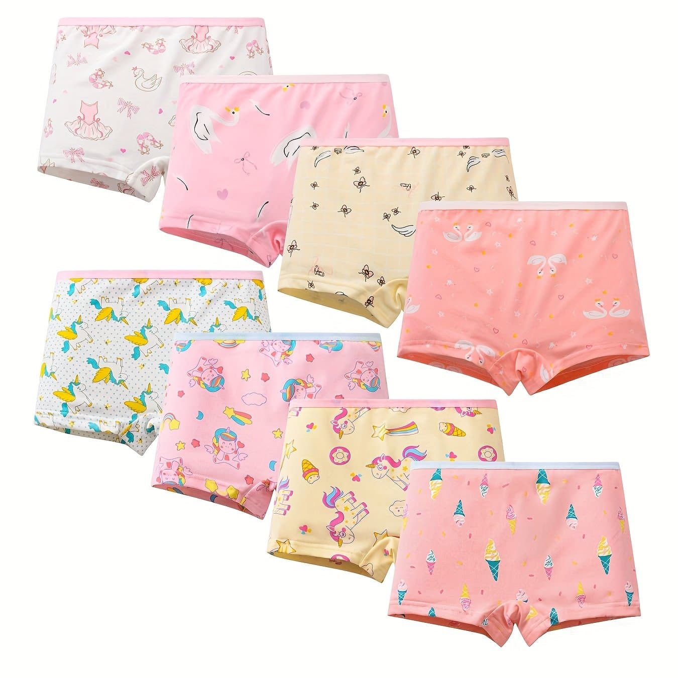 TEMU 8pcs Girls Novelty Briefs, Breathable And Skin-friendly Student Boxer Underpants, Cute Cartoon Print Kids Casual Underwear