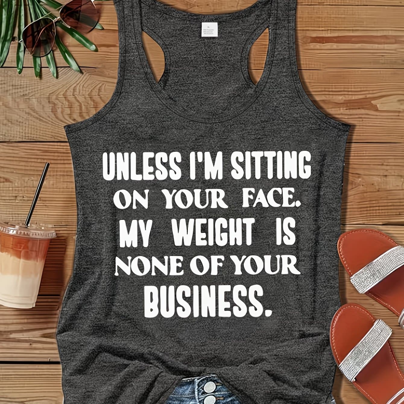 TEMU Dark Gray Coded Tank Top With A Graphic Design, Summer Casual Everyday Wear Top