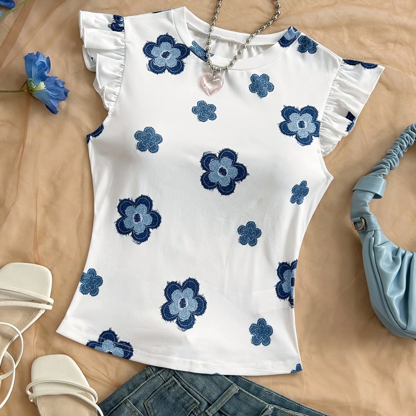 TEMU Women's Y2k Print T-shirt - Non- Suitable For Spring/summer Blouse Style Casual Top With Medium Stretch, Machine Washable Opaque Shirt For Layering, Workouts & Casual Attire (no )
