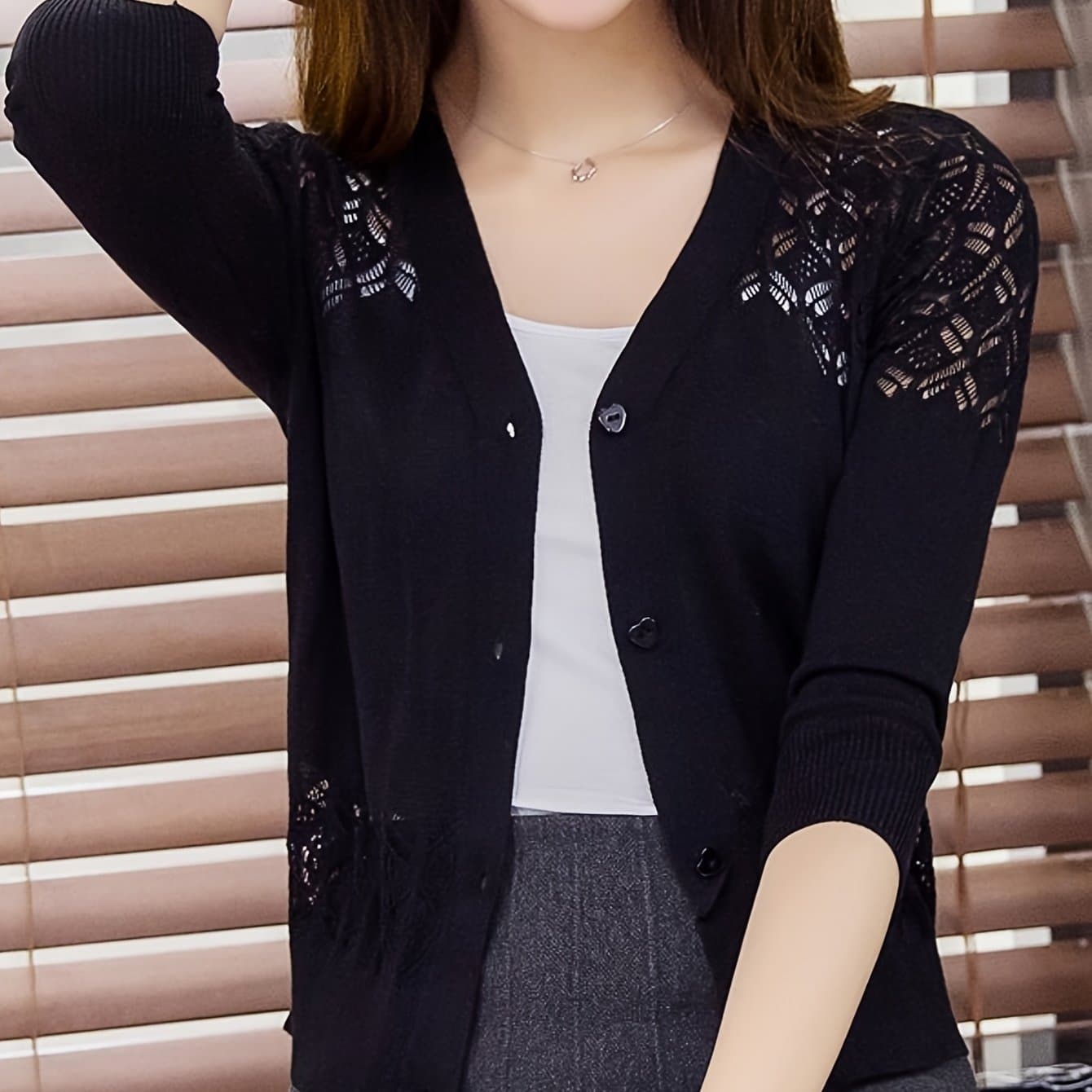 TEMU New Hollow-out Lightweight Jacket For Women, Versatile Shawl, Cardigan, Perfect For Layering