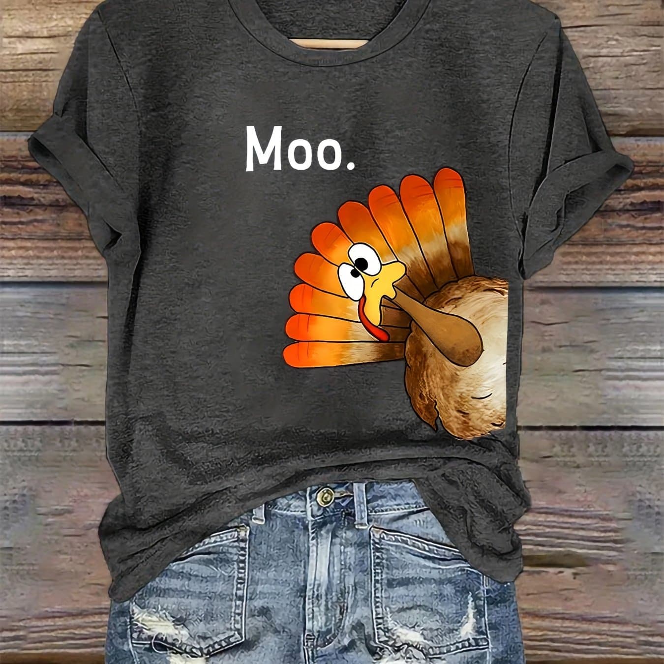 TEMU Thanksgiving Turkey Print Loose Comfortable T-shirt, Cute , Sportswear, Outdoor Wear, Work & Party T-shirt, Printed T-shirt,