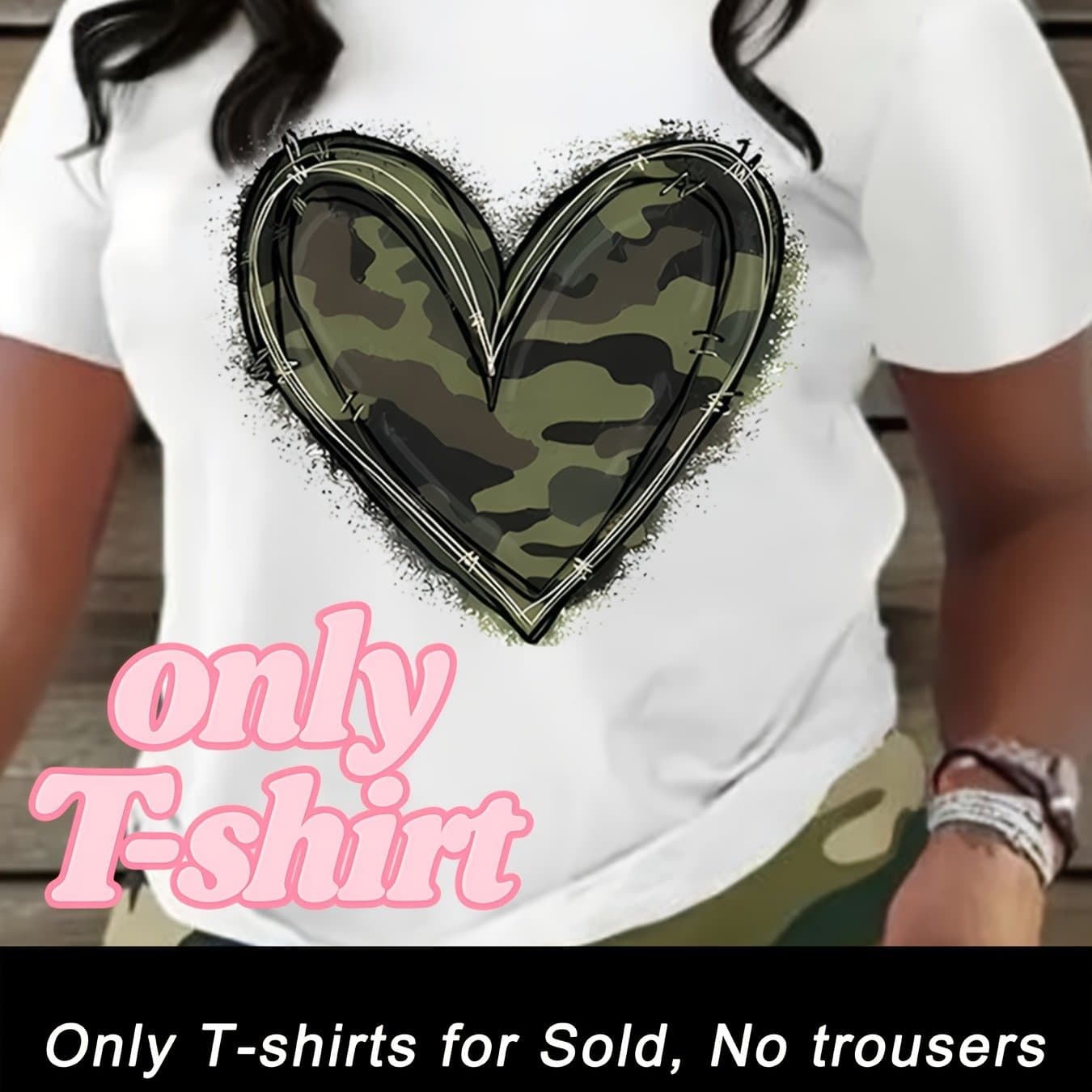 TEMU Plus Size - Plus Size - Women's Western Print T-shirt- 100% Short Sleeve Round Neck Casual Top, Camouflage Heart And Cowboy Boot Design, Suitable For Spring, Summer, And Autumn Casual Wear