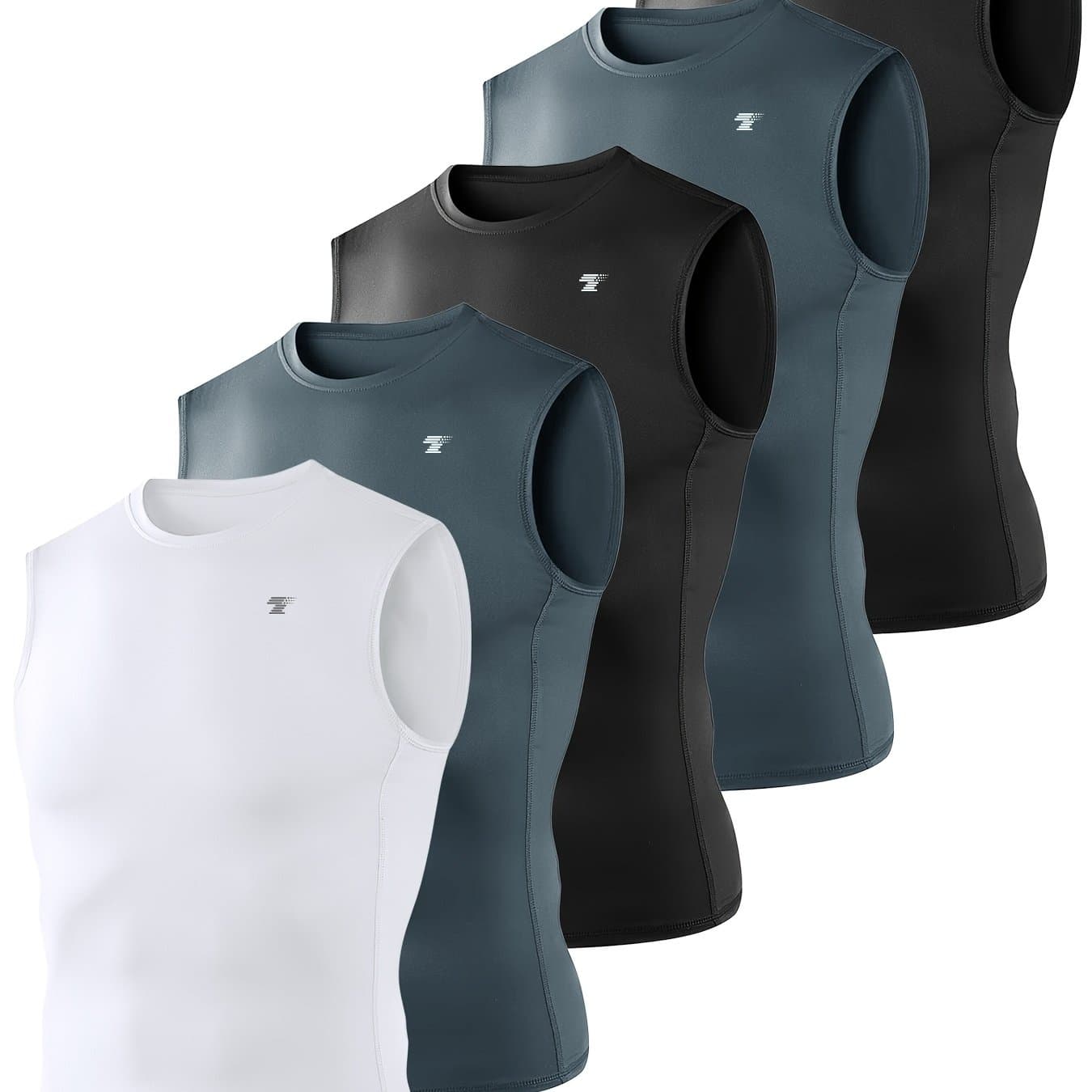 TEMU 5 Pack Men's High- Compression Workout Shirts - Sleeveless Training Tank Tops, Summer Sports Base Layer For Running, Basketball, Gym - Solid Color Athletic Wear (bulk Discount)