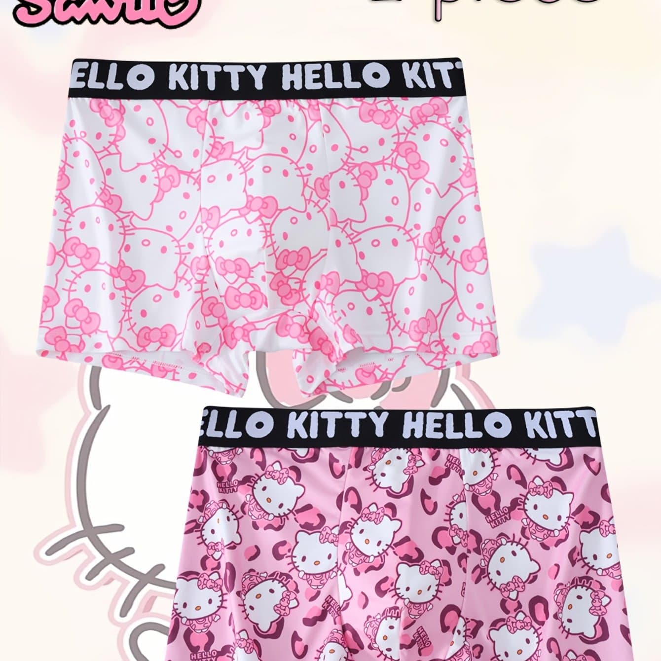 TEMU This Set Of 's Boxer Shorts Is Designed Specifically For Young Males Who Love , Featuring A Blend Of And In Style. The Has A With A Pink Hello Kitty Outline Pattern