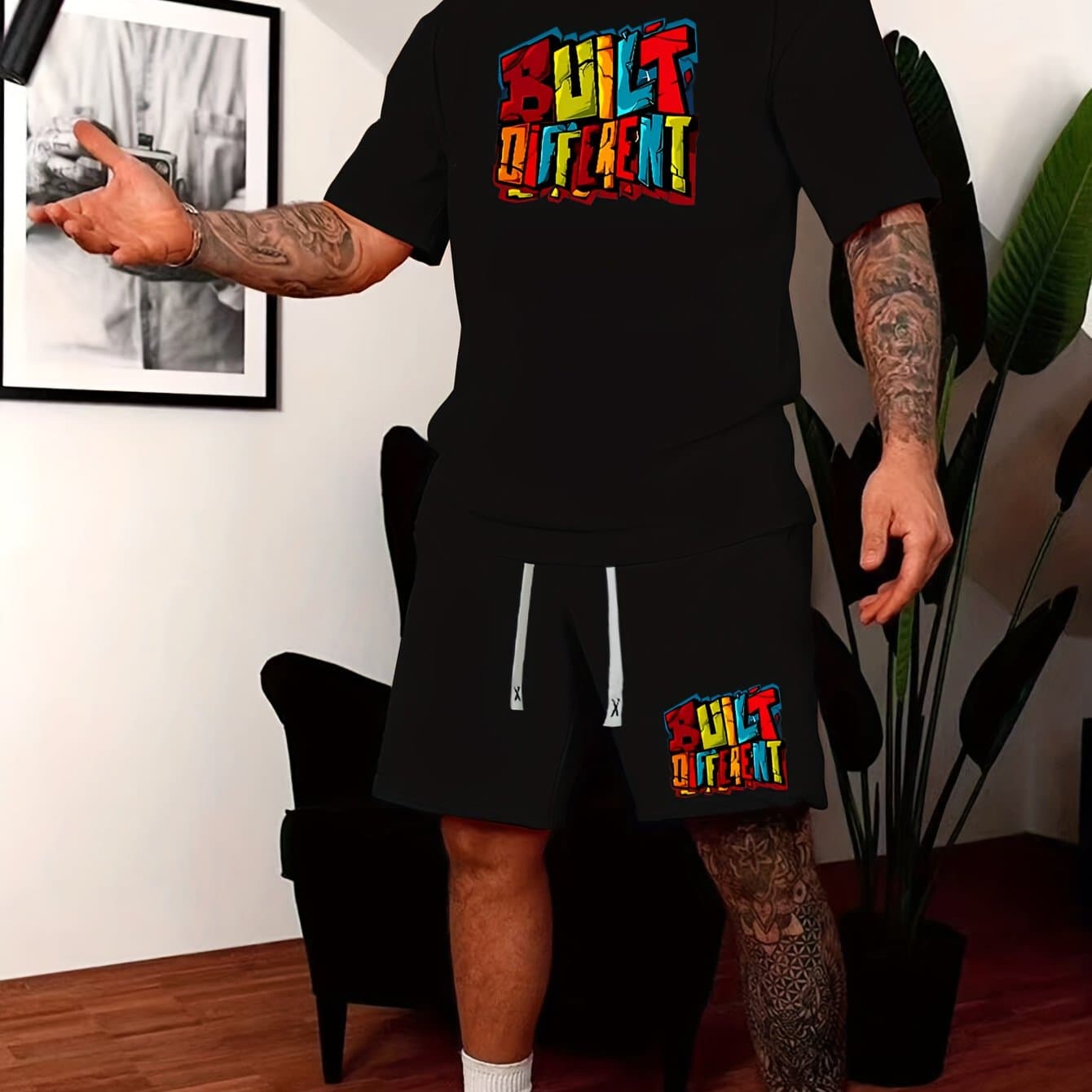 TEMU 2024 New Summer Fashion Casual Sports Suit Men's Stylish Running Short Sleeve Shorts Set