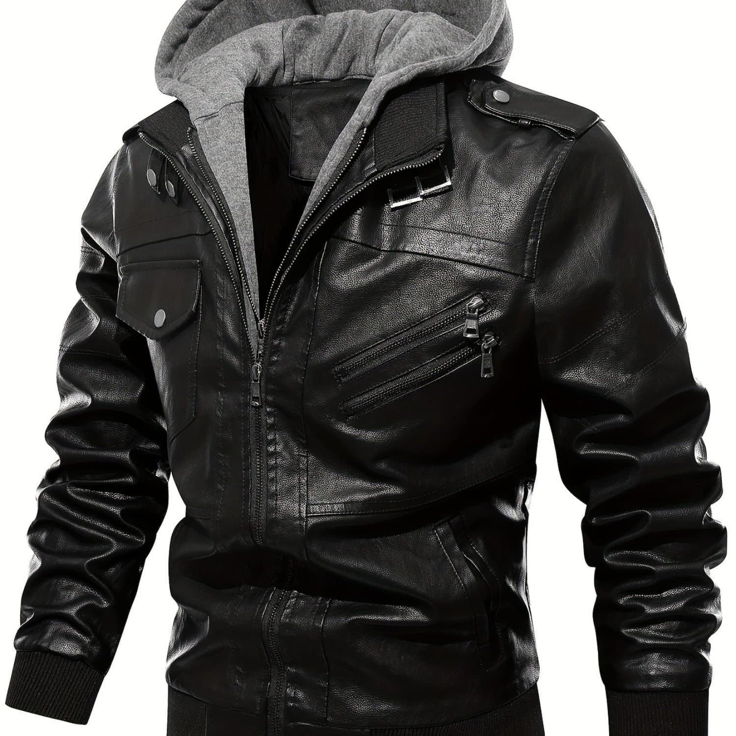 TEMU Men's Stylish Zip Up Hooded Jackets For Men - Perfect For Fall & Winter Outdoor Cycling! Motorcycle Winter Jacket Men Chaquetas De Cuero Para Hombre