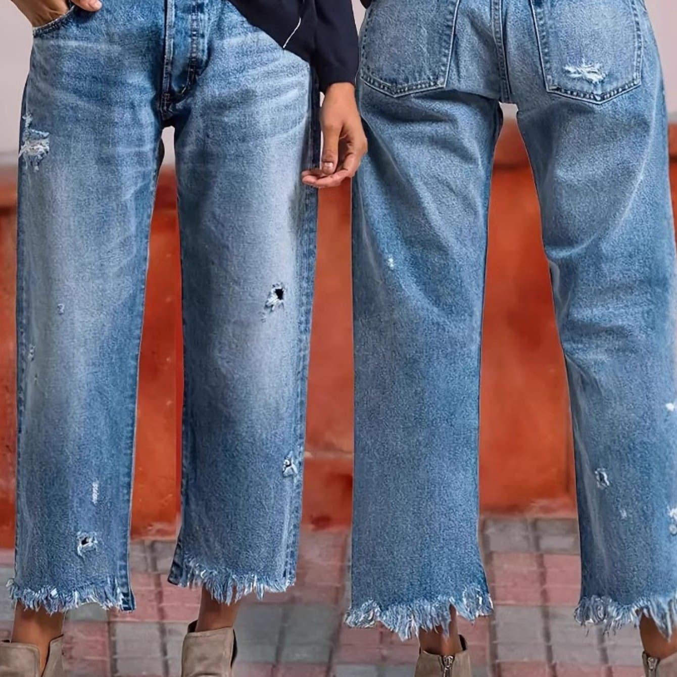 TEMU Autumn 2025 New Women's Casual Slim All-match Jeans Tassel Trouser Legs