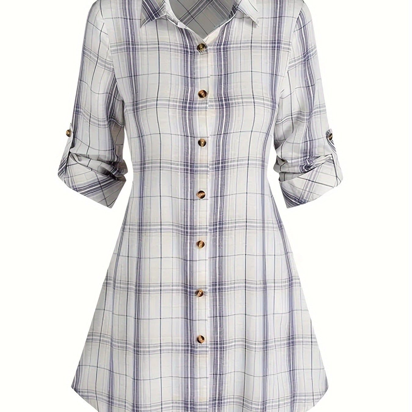 TEMU Fashion Print Mid-length Shirt Women's Collared Special Long Sleeve Dress Shirt Women's Top